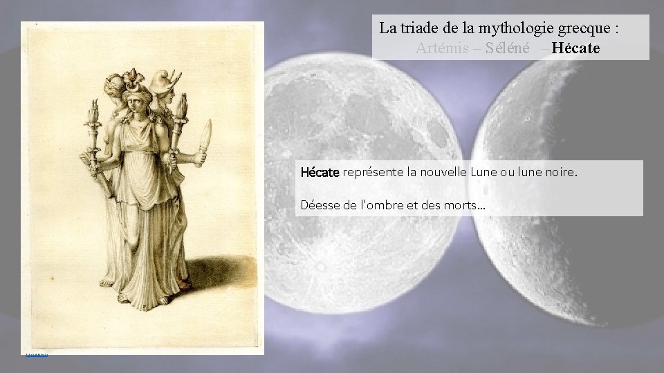 La triade de la mythologie grecque : Artémis – Séléné – Hécate représente la