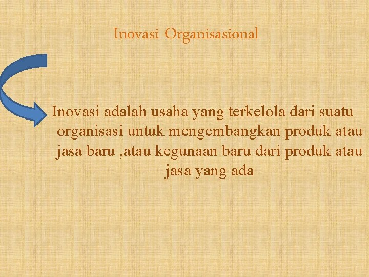 Inovasi Organisasional Inovasi adalah usaha yang terkelola dari suatu organisasi untuk mengembangkan produk atau
