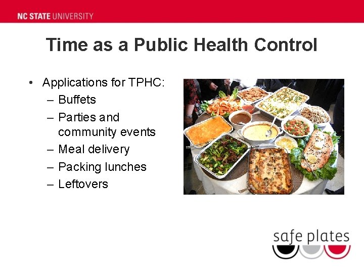Time as a Public Health Control • Applications for TPHC: – Buffets – Parties