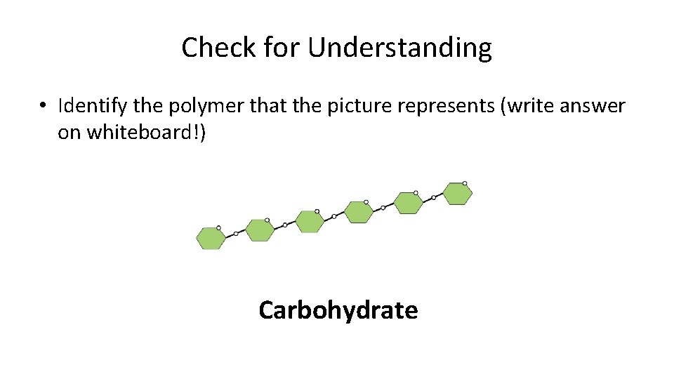 Check for Understanding • Identify the polymer that the picture represents (write answer on