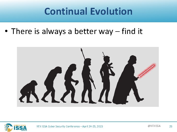Continual Evolution • There is always a better way – find it NTX ISSA