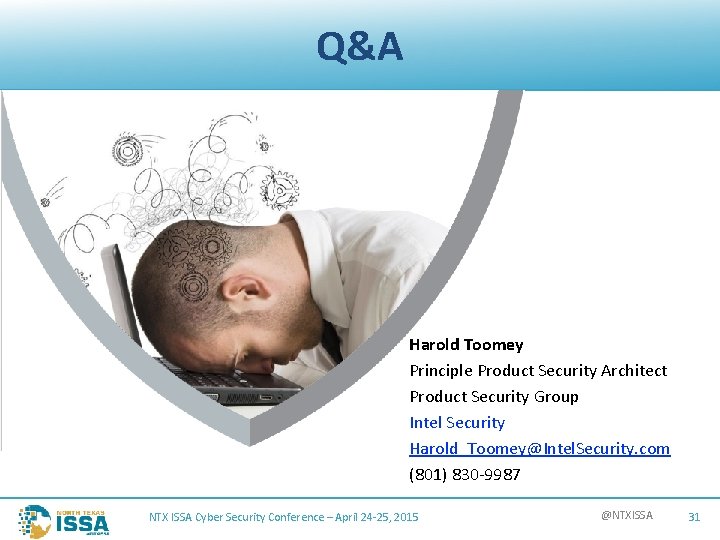 Q&A Harold Toomey Principle Product Security Architect Product Security Group Intel Security Harold_Toomey@Intel. Security.