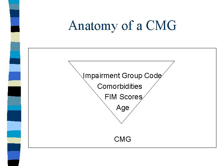 Anatomy of a CMG Impairment Group Code Comorbidities FIM Scores Age CMG 