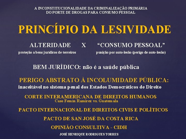 A INCONSTITUCIONALIDADE DA CRIMINALIZAÇÃO PRIMÁRIA DO PORTE DE DROGAS PARA CONSUMO PESSOAL PRINCÍPIO DA