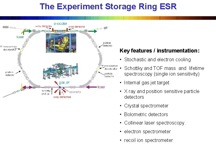 The Experiment Storage Ring ESR Key features / instrumentation: • Stochastic and electron cooling