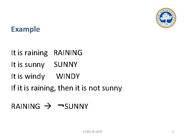 Example It is raining RAINING It is sunny SUNNY It is windy WINDY If