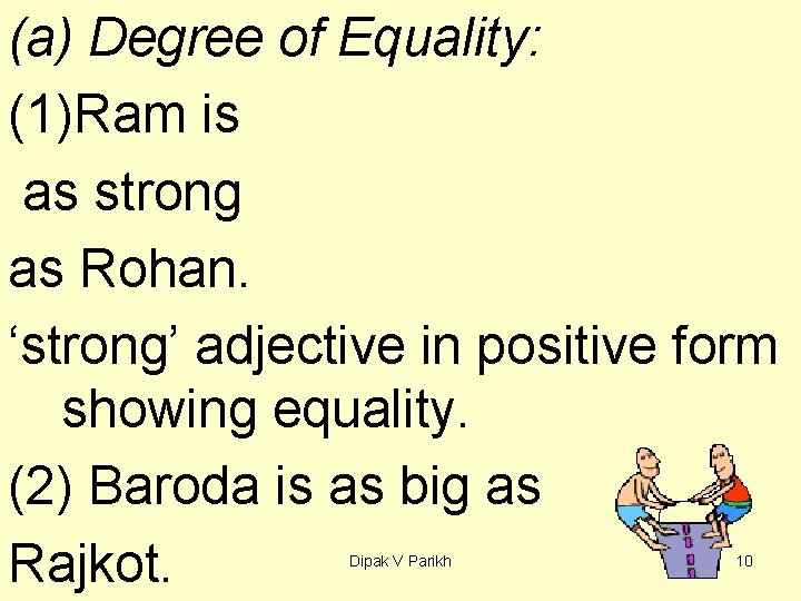 (a) Degree of Equality: (1)Ram is as strong as Rohan. ‘strong’ adjective in positive