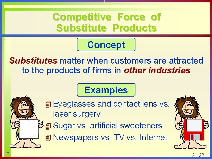 Competitive Force of Substitute Products Concept Substitutes matter when customers are attracted to the