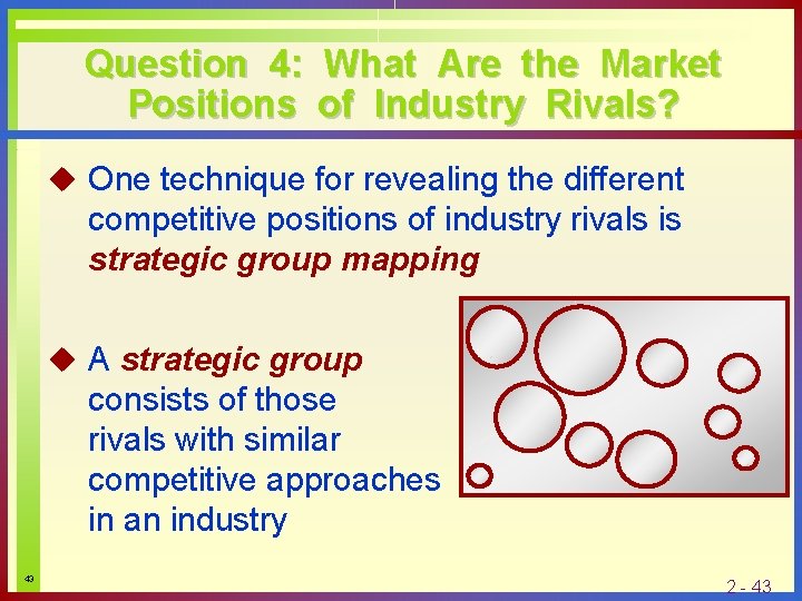 Question 4: What Are the Market Positions of Industry Rivals? u One technique for