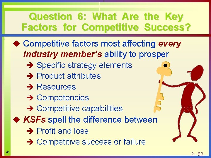 Question 6: What Are the Key Factors for Competitive Success? u Competitive factors most