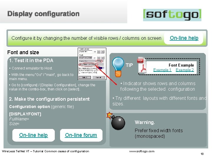 Display configuration Configure it by changing the number of visible rows / columns on