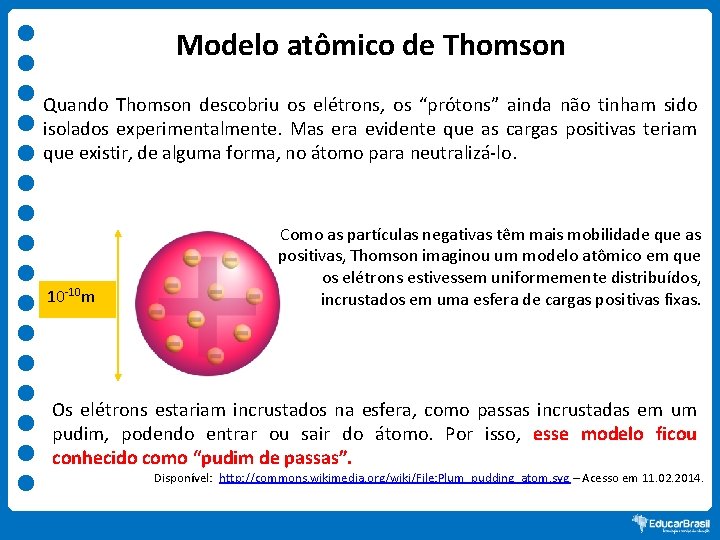 Modelo atômico de Thomson Quando Thomson descobriu os elétrons, os “prótons” ainda não tinham