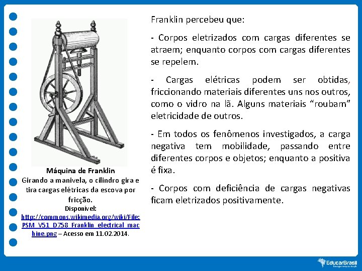 Franklin percebeu que: - Corpos eletrizados com cargas diferentes se atraem; enquanto corpos com