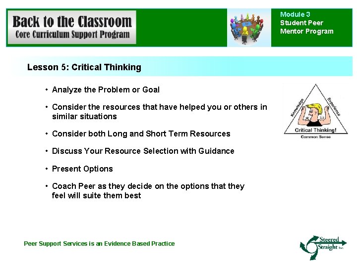 Module 3 Student Peer Mentor Program Lesson 5: Critical Thinking • Analyze the Problem Module 3 Student Peer Mentor Program Lesson 5: Critical Thinking • Analyze the Problem
