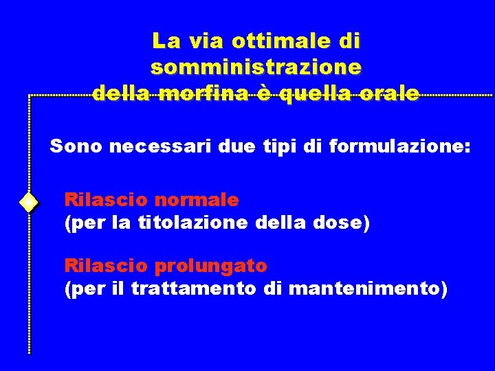 La via ottimale di somministrazione della morfina è quella orale Sono necessari due tipi