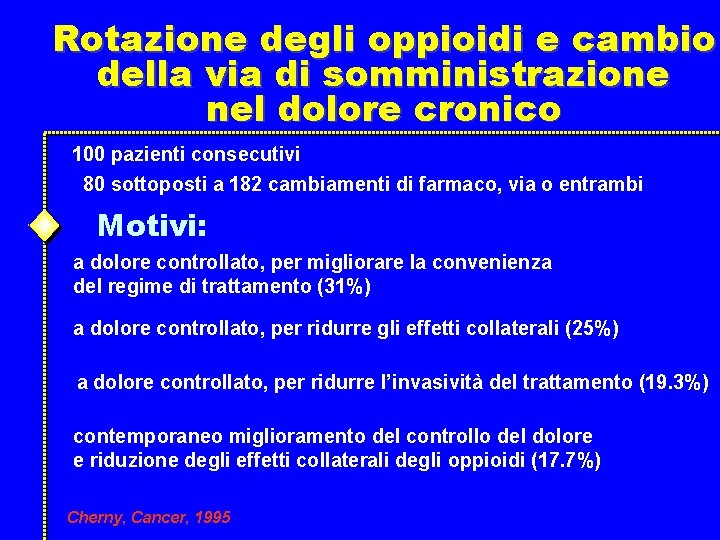 Rotazione degli oppioidi e cambio della via di somministrazione nel dolore cronico 100 pazienti Rotazione degli oppioidi e cambio della via di somministrazione nel dolore cronico 100 pazienti