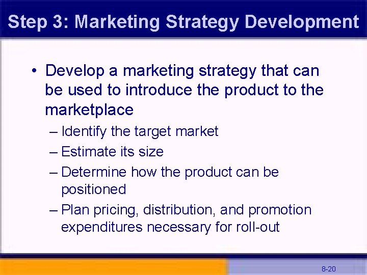 Step 3: Marketing Strategy Development • Develop a marketing strategy that can be used