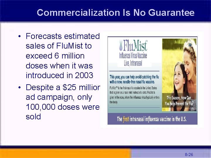 Commercialization Is No Guarantee • Forecasts estimated sales of Flu. Mist to exceed 6