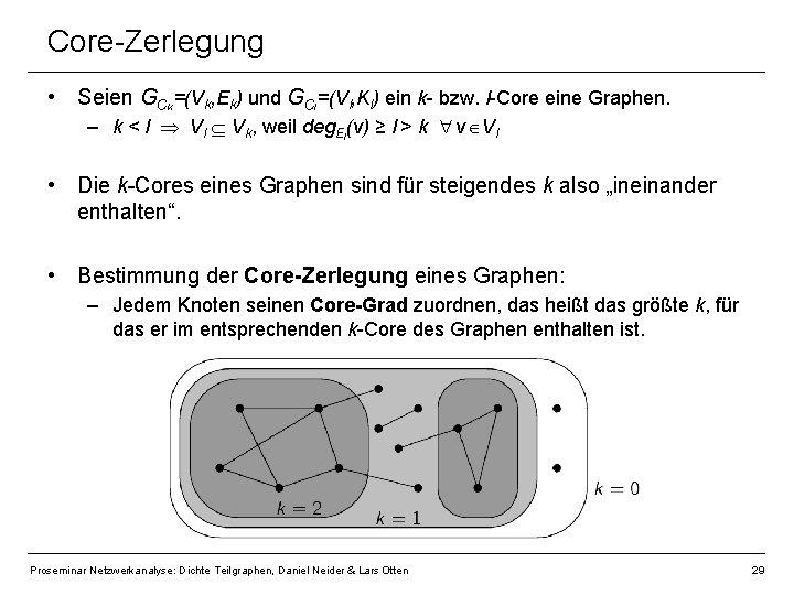 Core-Zerlegung • Seien GCk=(Vk, Ek) und GCl=(Vl, Kl) ein k- bzw. l-Core eine Graphen.