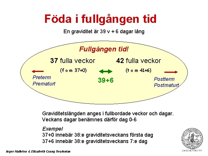 Föda i fullgången tid En graviditet är 39 v + 6 dagar lång Fullgången