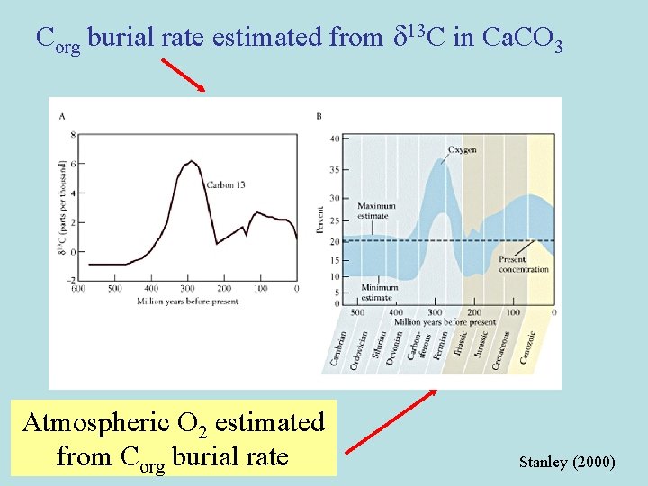 Corg burial rate estimated from d 13 C in Ca. CO 3 Atmospheric O Corg burial rate estimated from d 13 C in Ca. CO 3 Atmospheric O