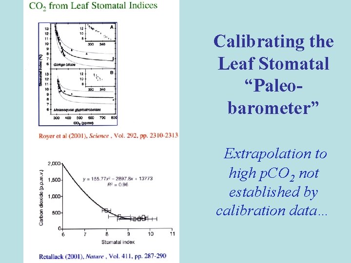 Calibrating the Leaf Stomatal “Paleobarometer” Extrapolation to high p. CO 2 not established by Calibrating the Leaf Stomatal “Paleobarometer” Extrapolation to high p. CO 2 not established by
