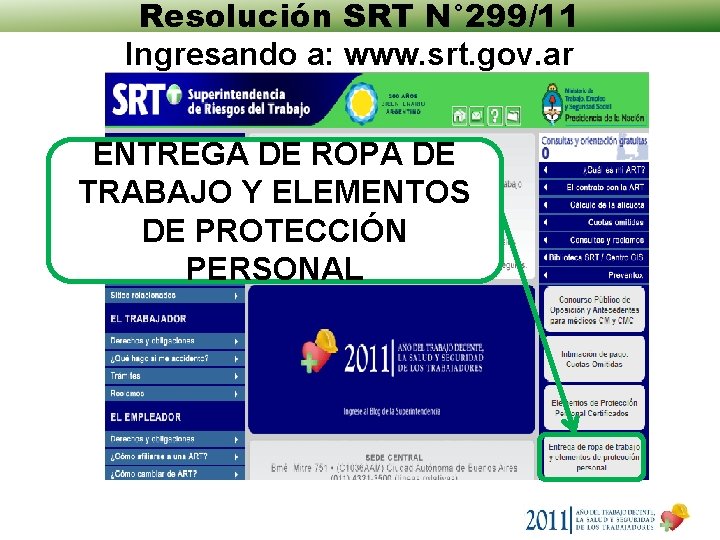 Resolución SRT N° 299/11 Ingresando a: www. srt. gov. ar ENTREGA DE ROPA DE Resolución SRT N° 299/11 Ingresando a: www. srt. gov. ar ENTREGA DE ROPA DE