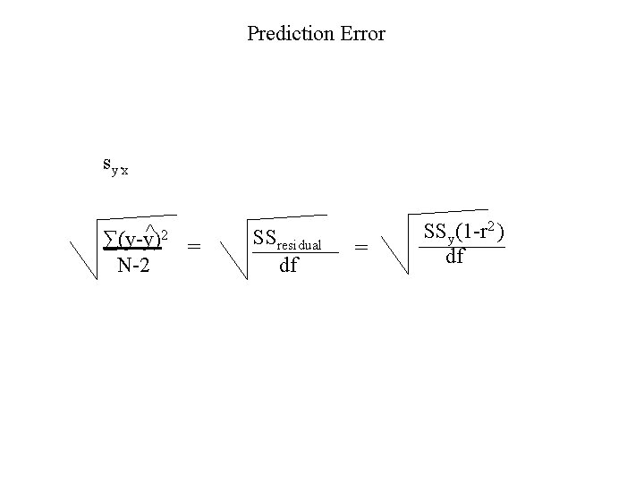 Prediction Error sy. x ^2 ∑(y-y) = N-2 SSresidual df = SSy(1 -r 2