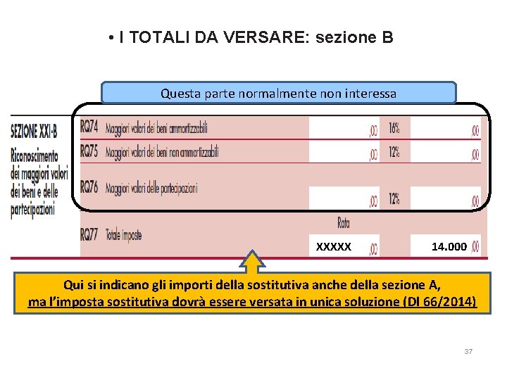  • I TOTALI DA VERSARE: sezione B Questa parte normalmente non interessa XXXXX