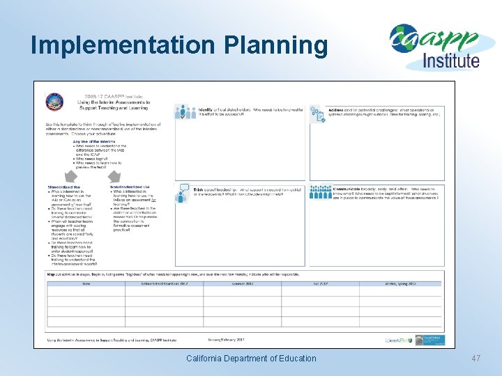 Implementation Planning California Department of Education 47 