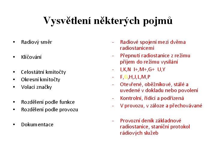 Vysvětlení některých pojmů • Radiový směr - • Klíčování - • • • Celostátní Vysvětlení některých pojmů • Radiový směr - • Klíčování - • • • Celostátní