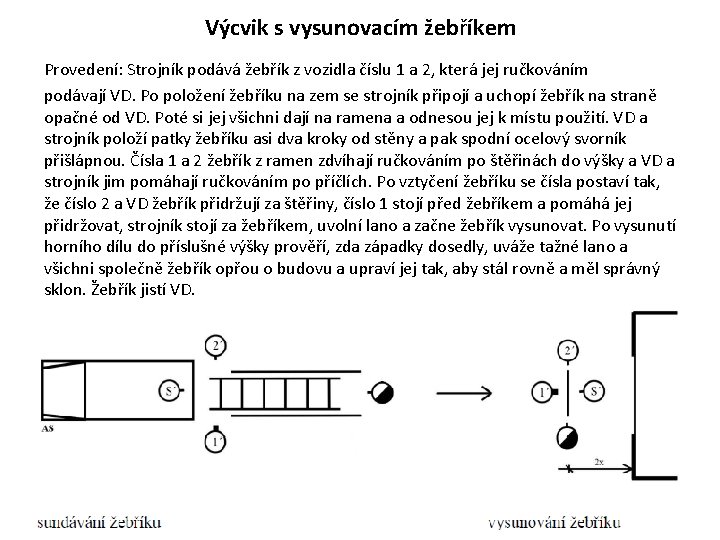 Výcvik s vysunovacím žebříkem Provedení: Strojník podává žebřík z vozidla číslu 1 a 2, Výcvik s vysunovacím žebříkem Provedení: Strojník podává žebřík z vozidla číslu 1 a 2,
