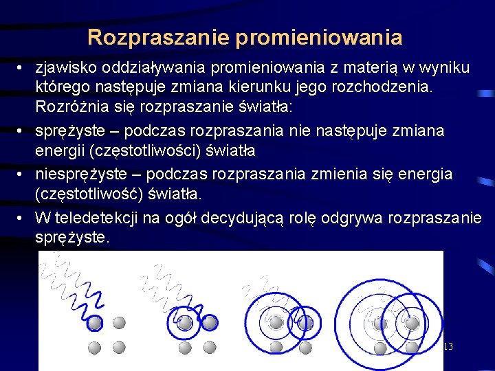 Rozpraszanie promieniowania • zjawisko oddziaływania promieniowania z materią w wyniku którego następuje zmiana kierunku