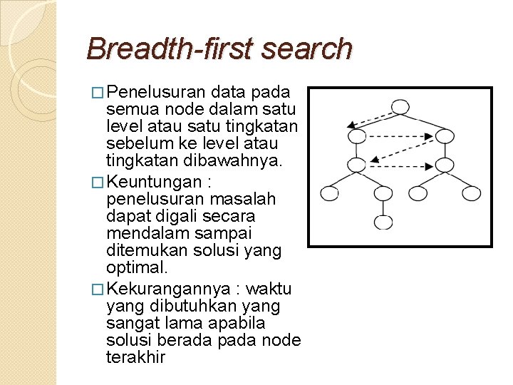 Breadth-first search � Penelusuran data pada semua node dalam satu level atau satu tingkatan