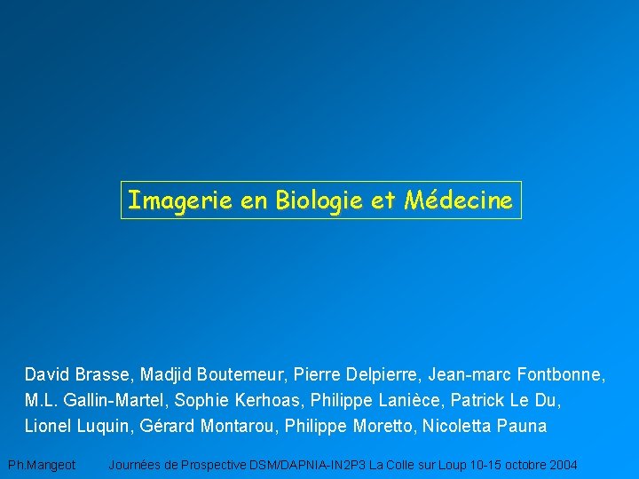 Imagerie en Biologie et Médecine David Brasse, Madjid Boutemeur, Pierre Delpierre, Jean-marc Fontbonne, M.