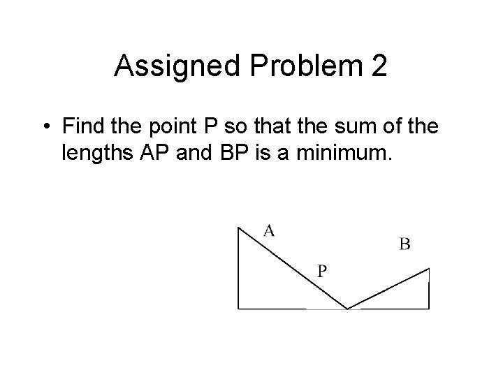 Assigned Problem 2 • Find the point P so that the sum of the Assigned Problem 2 • Find the point P so that the sum of the