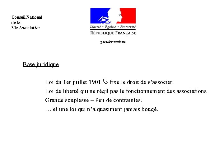  Conseil National de la Vie Associative premier ministre Base juridique Loi du 1