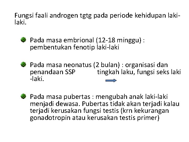 Fungsi faali androgen tgtg pada periode kehidupan laki. Pada masa embrional (12 -18 minggu)