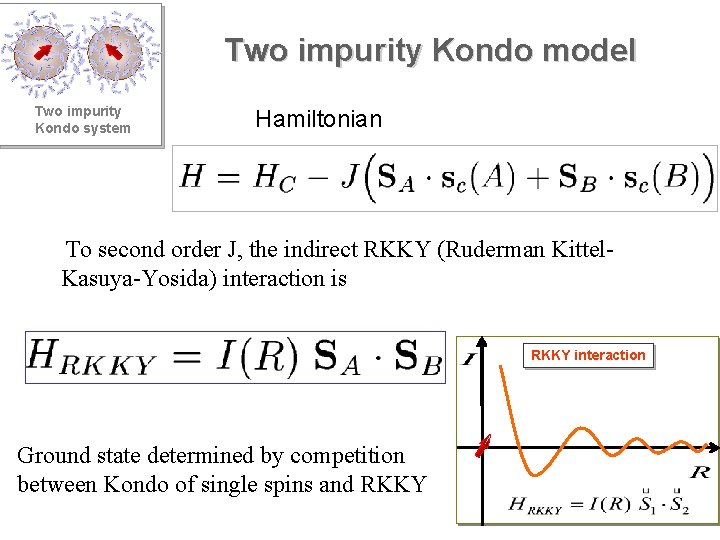 Two impurity Kondo model Two impurity Kondo system Hamiltonian To second order J, the