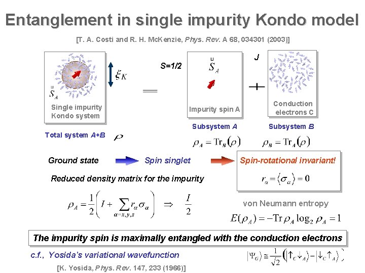 Entanglement in single impurity Kondo model [T. A. Costi and R. H. Mc. Kenzie,