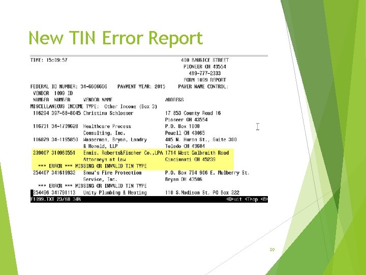 New TIN Error Report 20 