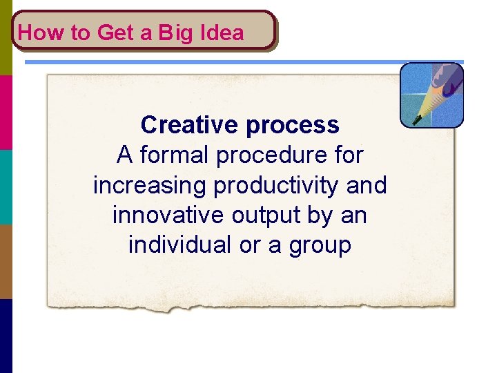 How to Get a Big Idea Creative process A formal procedure for increasing productivity