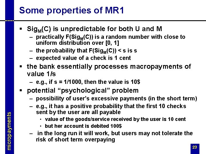 Some properties of MR 1 § Sig. M(C) is unpredictable for both U and