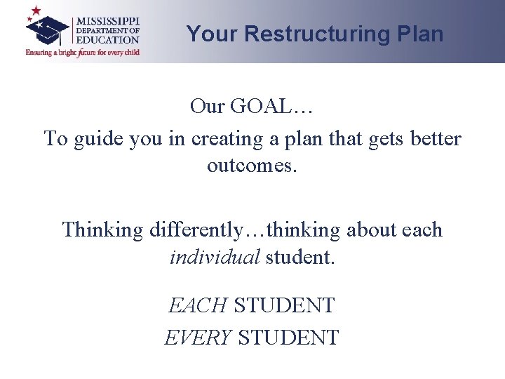 Your Restructuring Plan Our GOAL… To guide you in creating a plan that gets