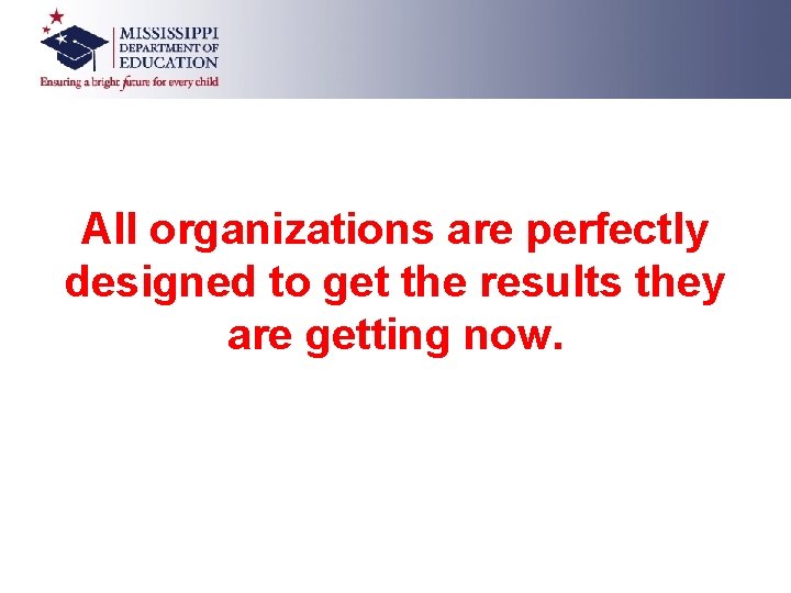 All organizations are perfectly designed to get the results they are getting now. 