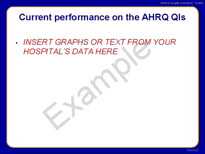 AHRQ Quality Indicators Toolkit Current performance on the AHRQ QIs • e l p