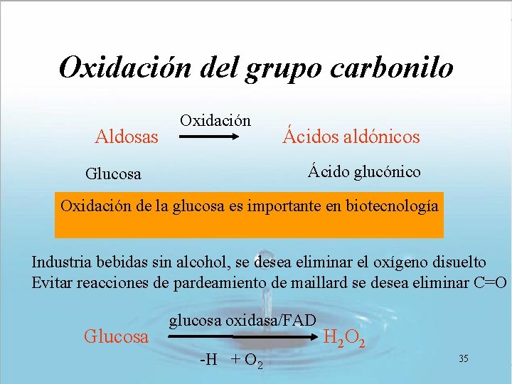 Oxidación del grupo carbonilo Aldosas Oxidación Ácidos aldónicos Ácido glucónico Glucosa Oxidación de la Oxidación del grupo carbonilo Aldosas Oxidación Ácidos aldónicos Ácido glucónico Glucosa Oxidación de la