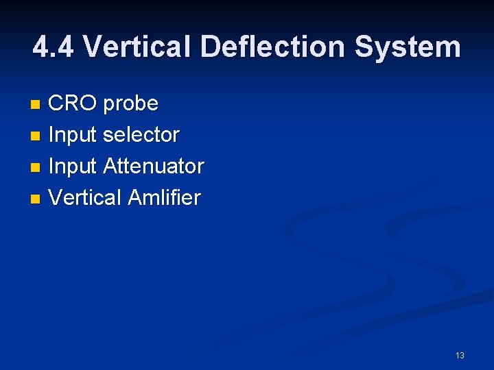 4. 4 Vertical Deflection System CRO probe n Input selector n Input Attenuator n