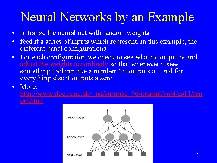 Neural Networks by an Example • initialize the neural net with random weights •