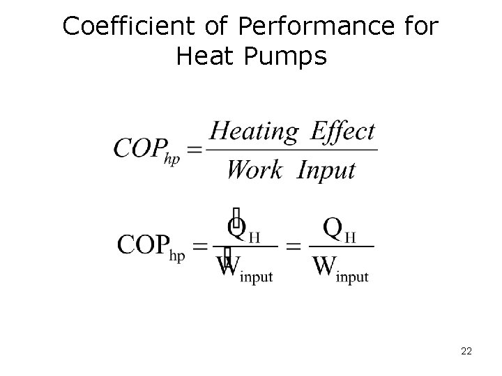 Coefficient of Performance for Heat Pumps 22 